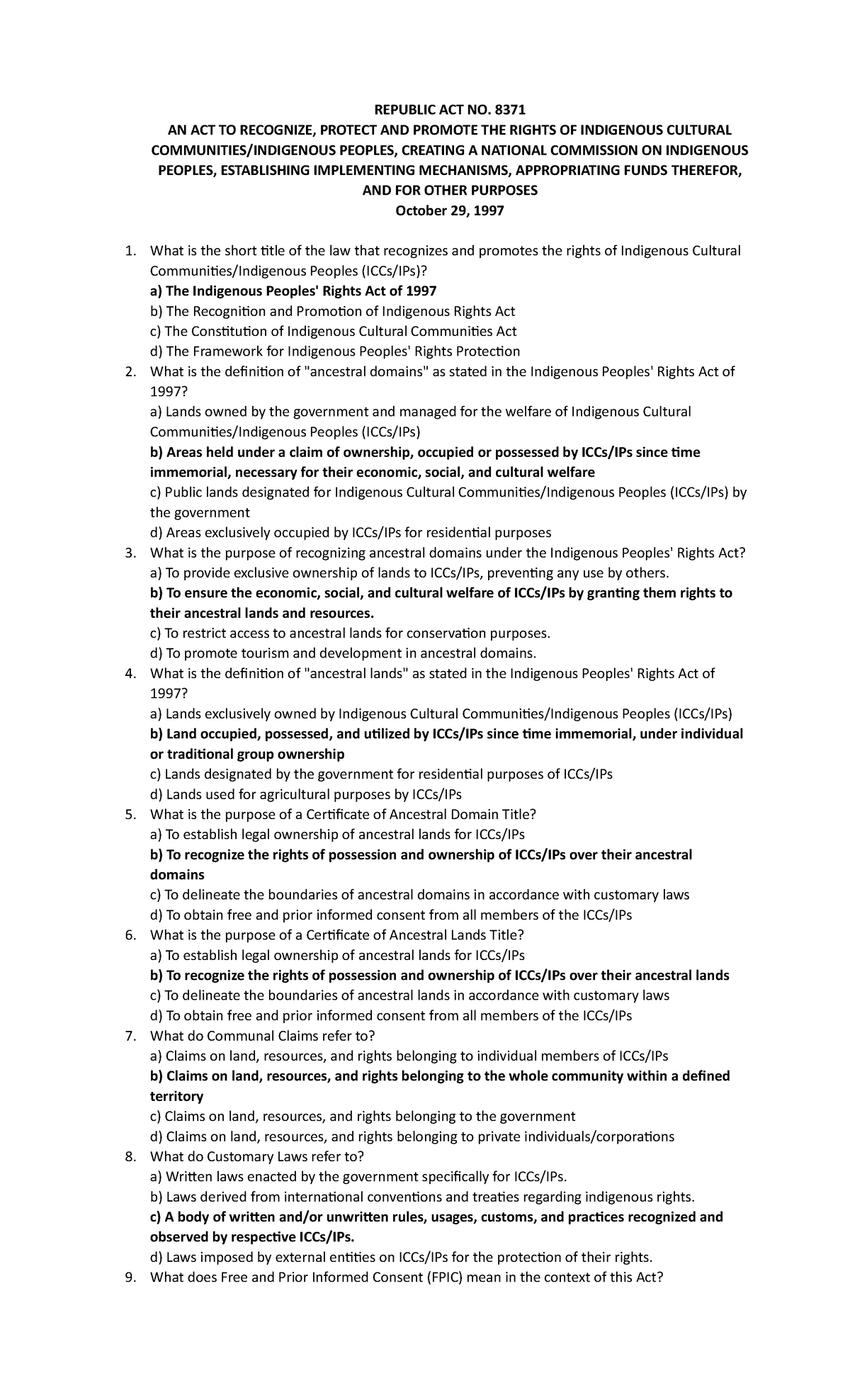 Reviewer RA 8371 PD 705 - law notes - REPUBLIC ACT NO. 8371 AN ACT TO ...