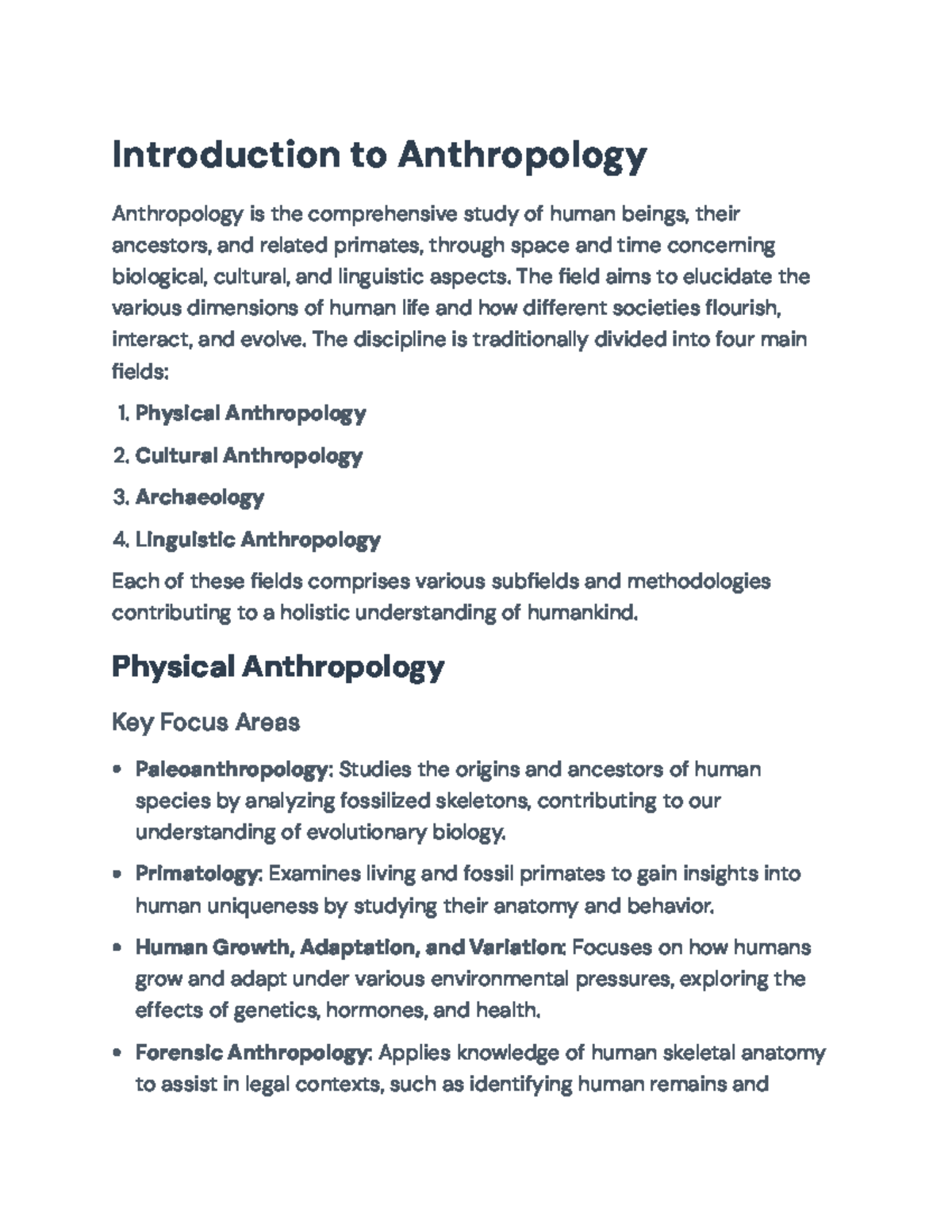 Introduction to Anthropology: Key Concepts and Fields of Study ...