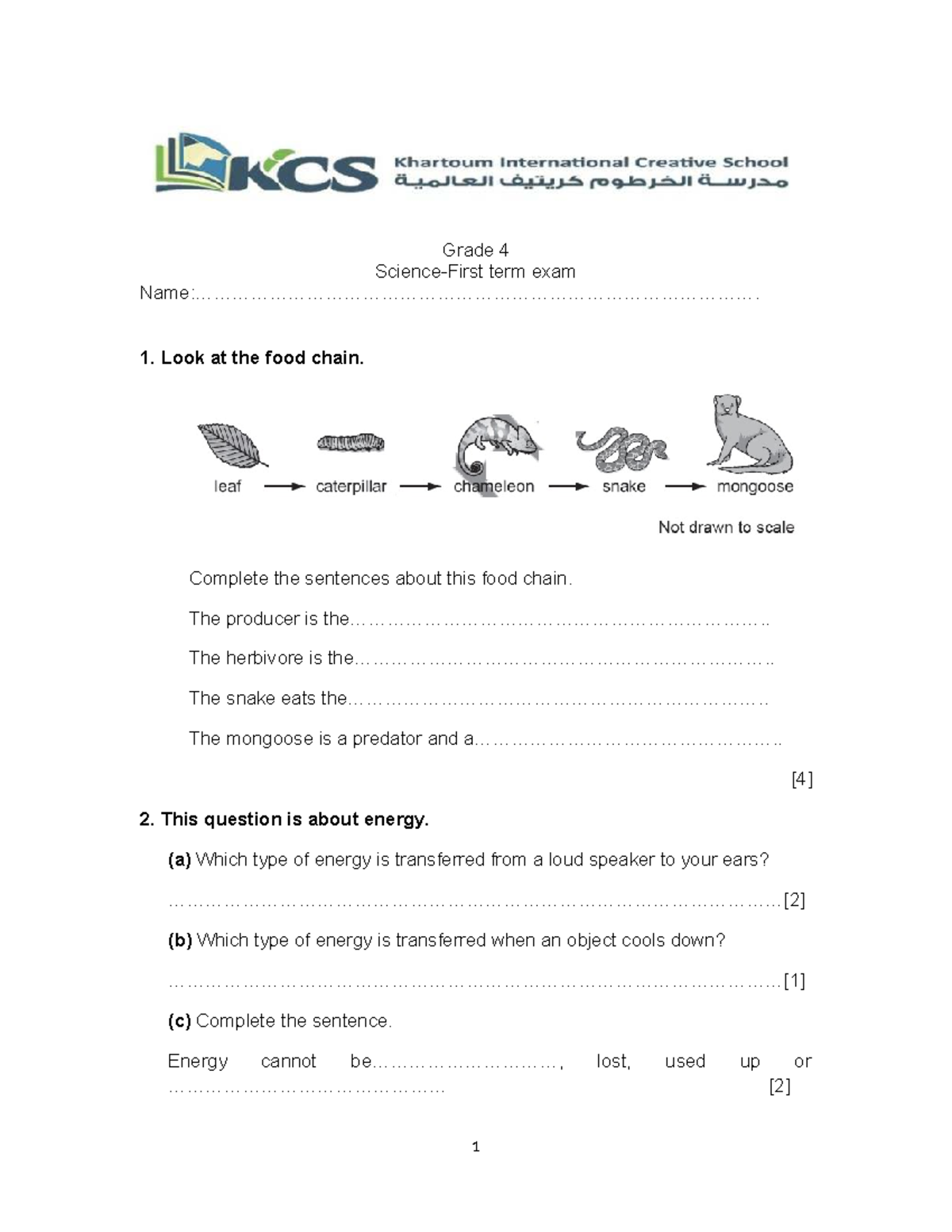 Grade 4 Term 1 Exam - Food Chains & Energy Concepts - Studocu