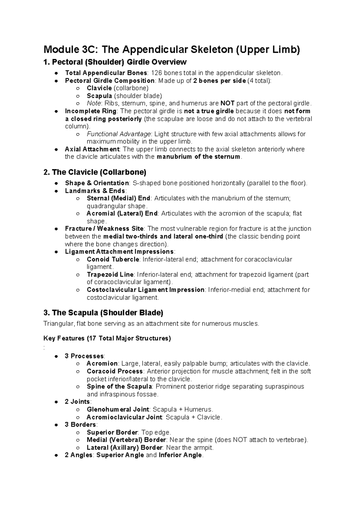 Module 3C: Upper Limb Anatomy Overview and Final Exam Checklist - Studocu