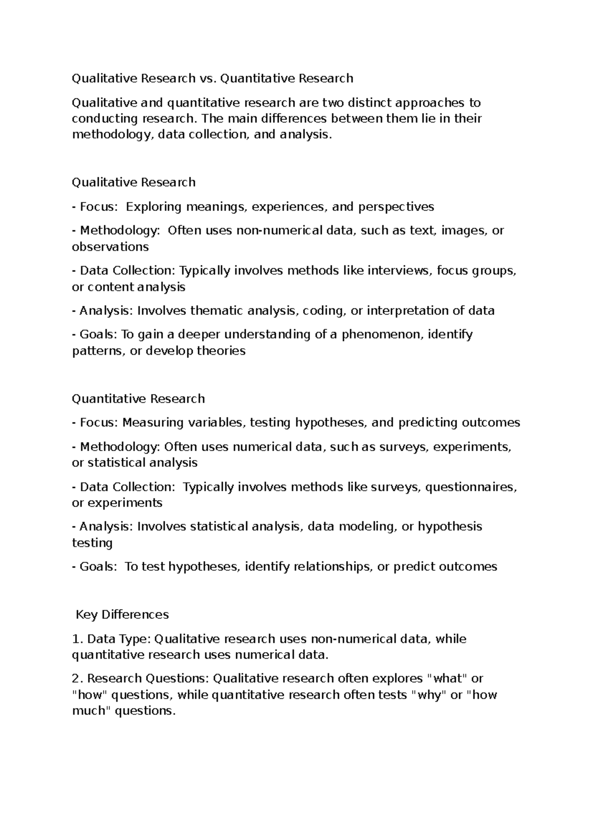 Qualitative vs Quantitative Research: Key Differences Explained - Studocu