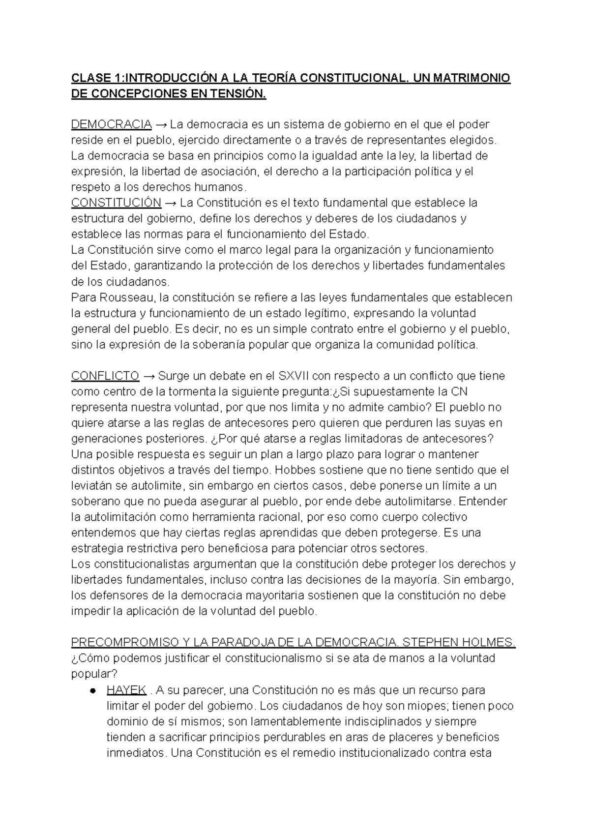 CLASE 1: Introducción a la Teoría Constitucional y Democracia - Studocu