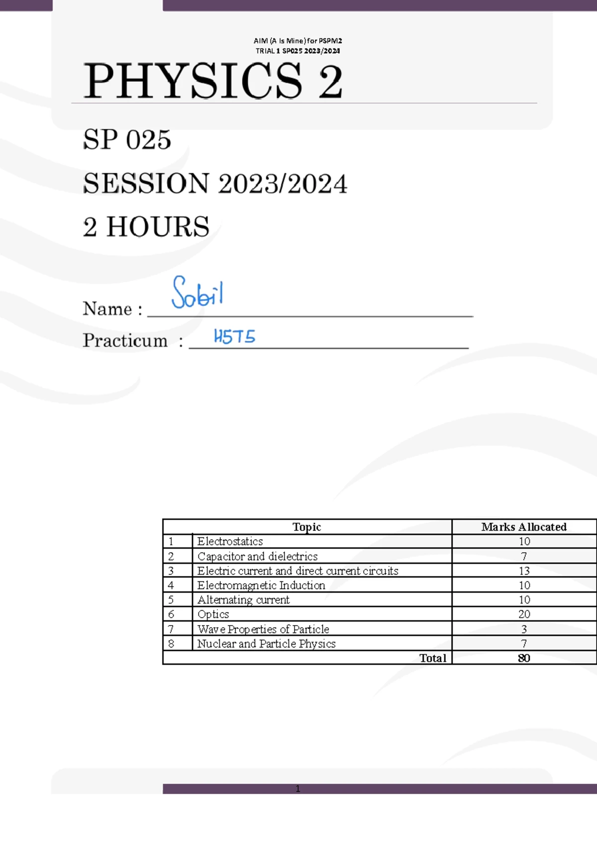 SP025 Physics 2 Semester II PKA Week 15 Question Paper - Studocu