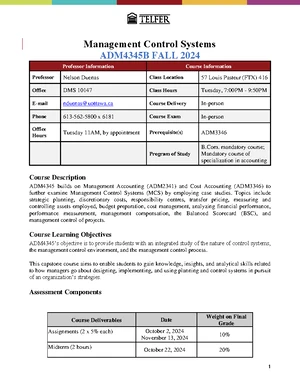 ADM4345 W21 Course Outline - 1/ 14 MANAGEMENT CONTROL
