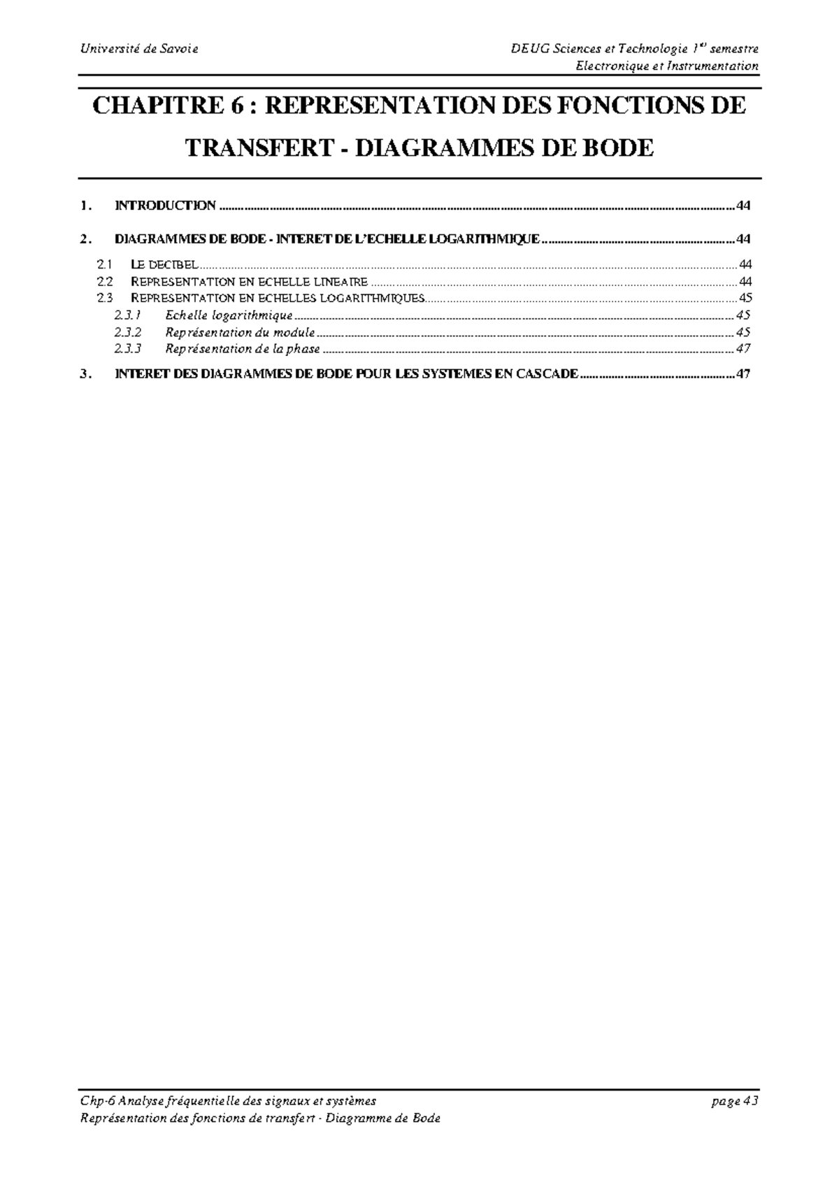 DEUG ST 1er Semestre: Chapitre 6 - Diagrammes de Bode en Électronique ...