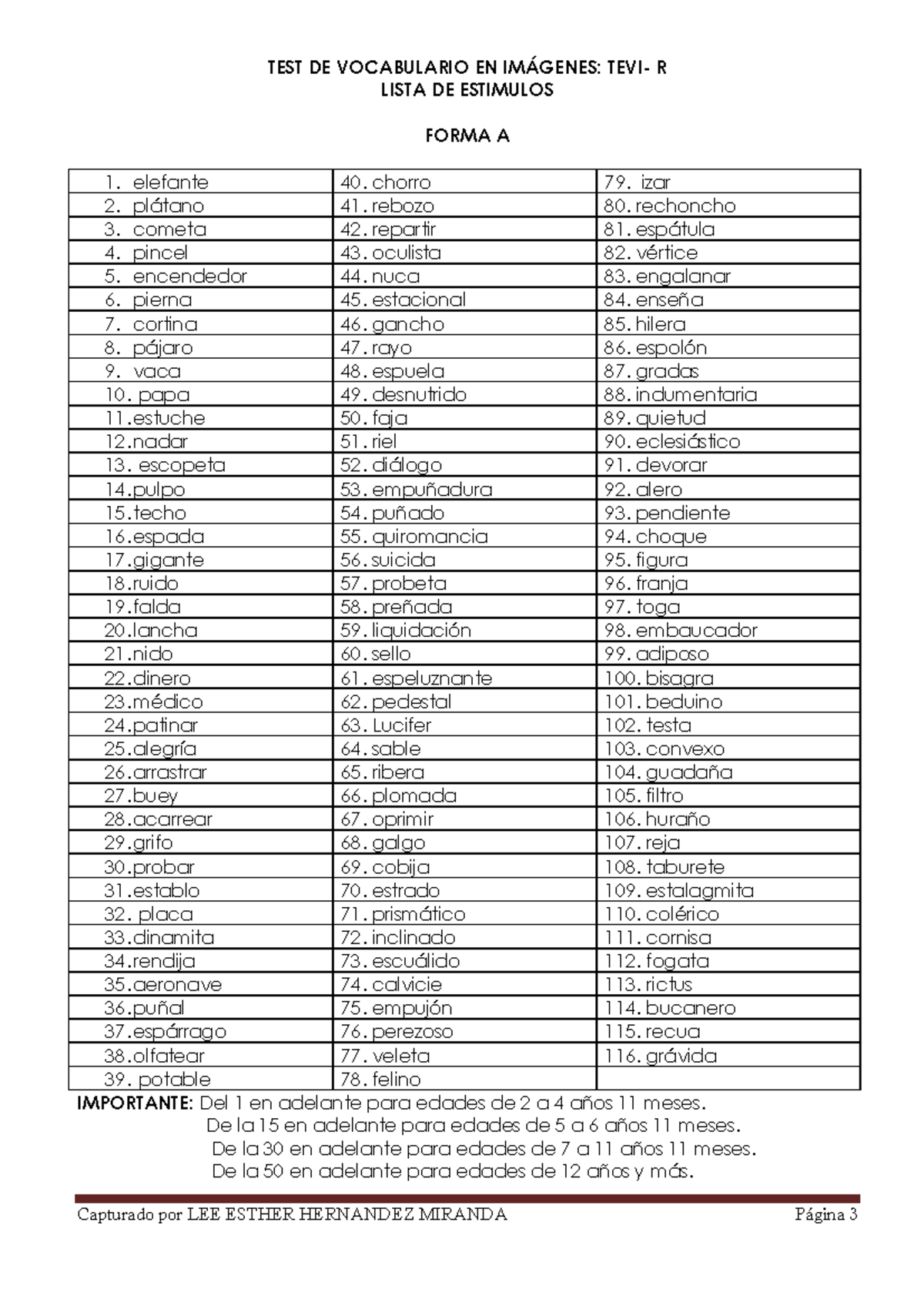 TEST DE VOCABULARIO EN IMÁGENES: R LISTA DE ESTÍMULOS TEVI - Studocu