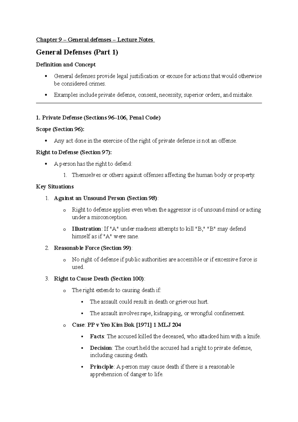 Chapter 9 – General defenses – Lecture Notes - Chapter 9 – General ...