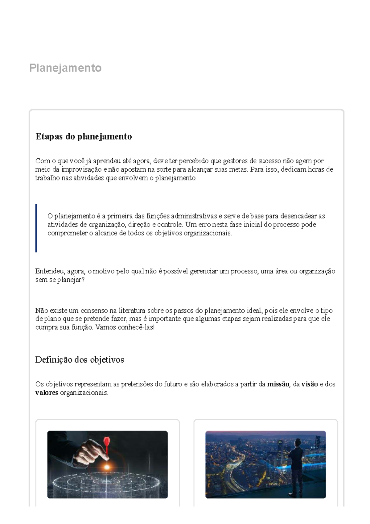ADM - Princípios da Gestão: Etapas do Planejamento e Análise SWOT - Studocu
