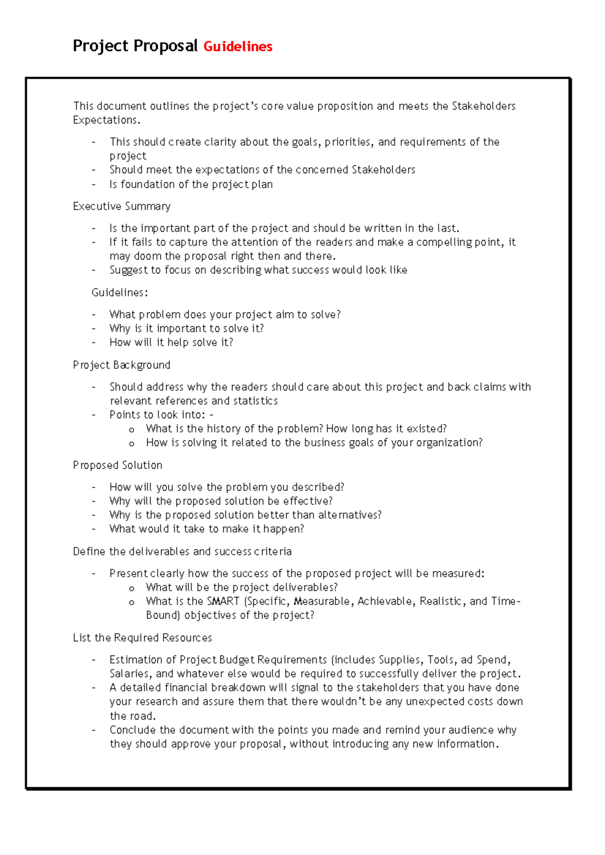 Project Proposal Template Guidelines for Effective Stakeholder ...