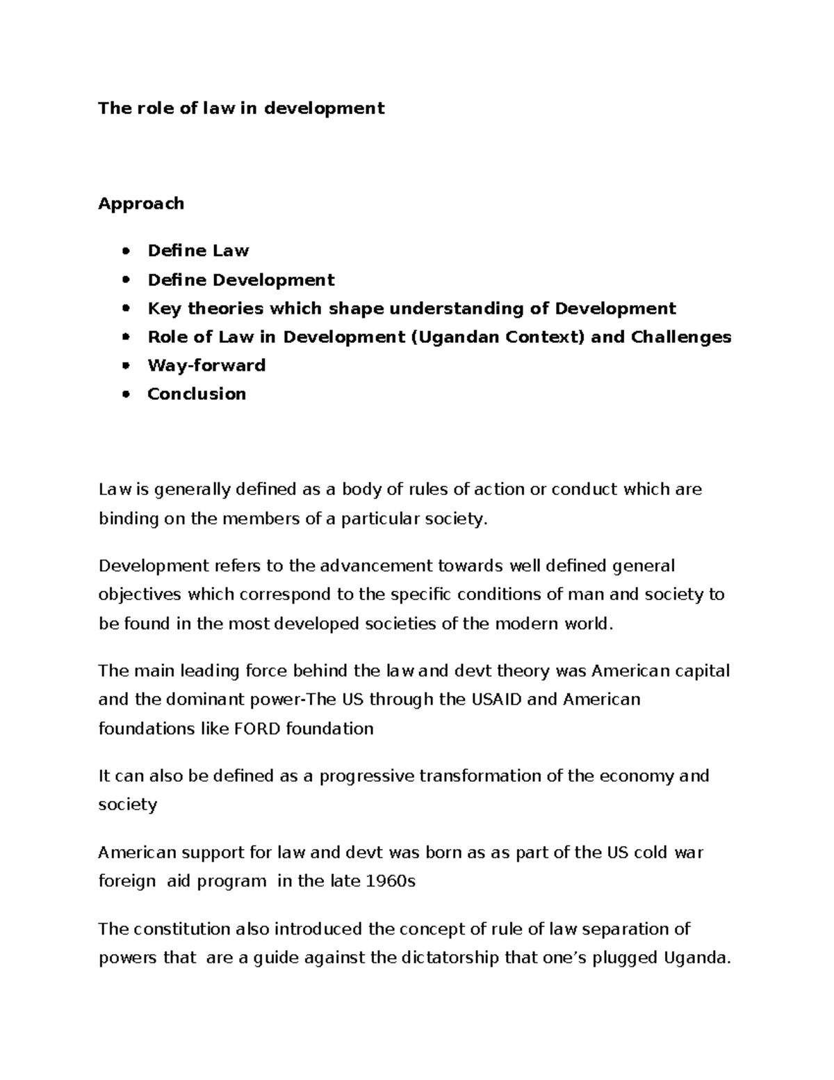 The Role of Law in Development: Insights from Uganda (JUR 101) - Studocu