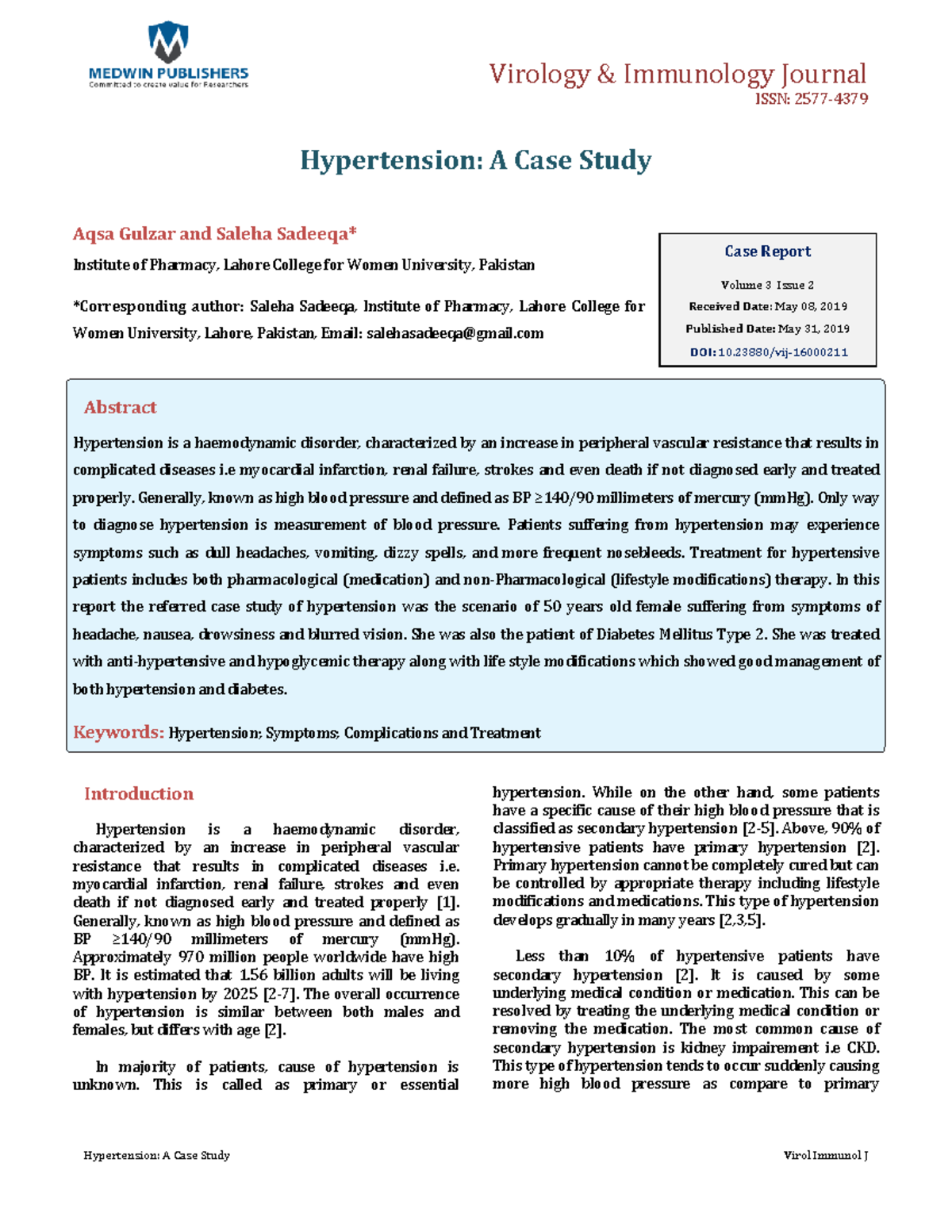 Hypertension Management: A Case Study (VIJ16000211) - Studocu