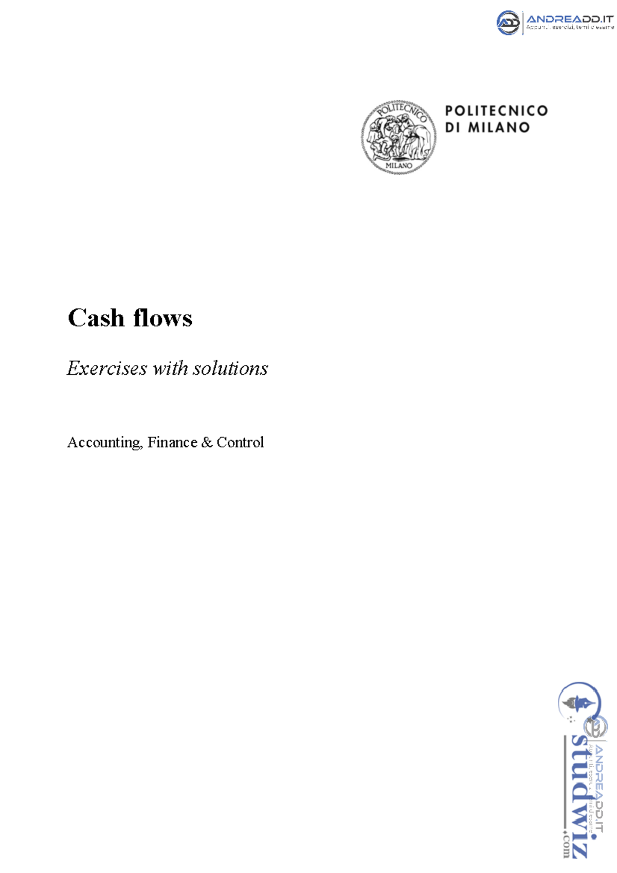 AFC 2015-2016: Cash Flows Exercises with Solutions and Analysis - Studocu