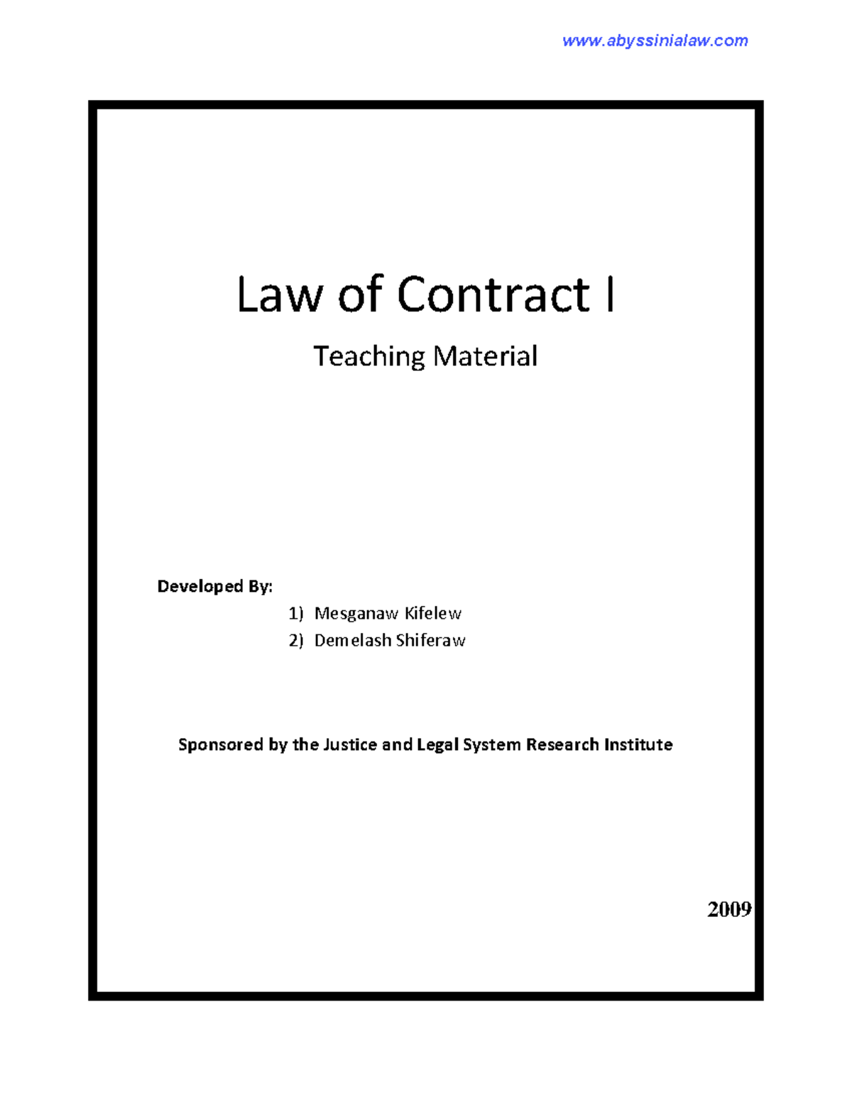 Law Of Contracts Short Notes Law Of Contract I Teaching Material