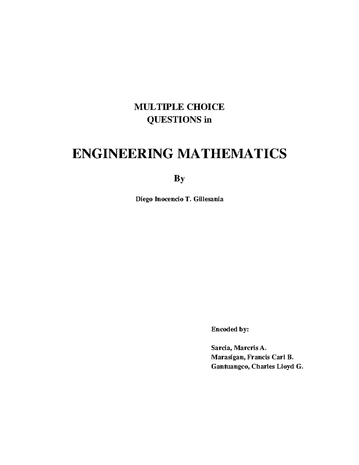ENGR MATH MCQ Review - Multiple Choice Questions by Gillesania - Studocu