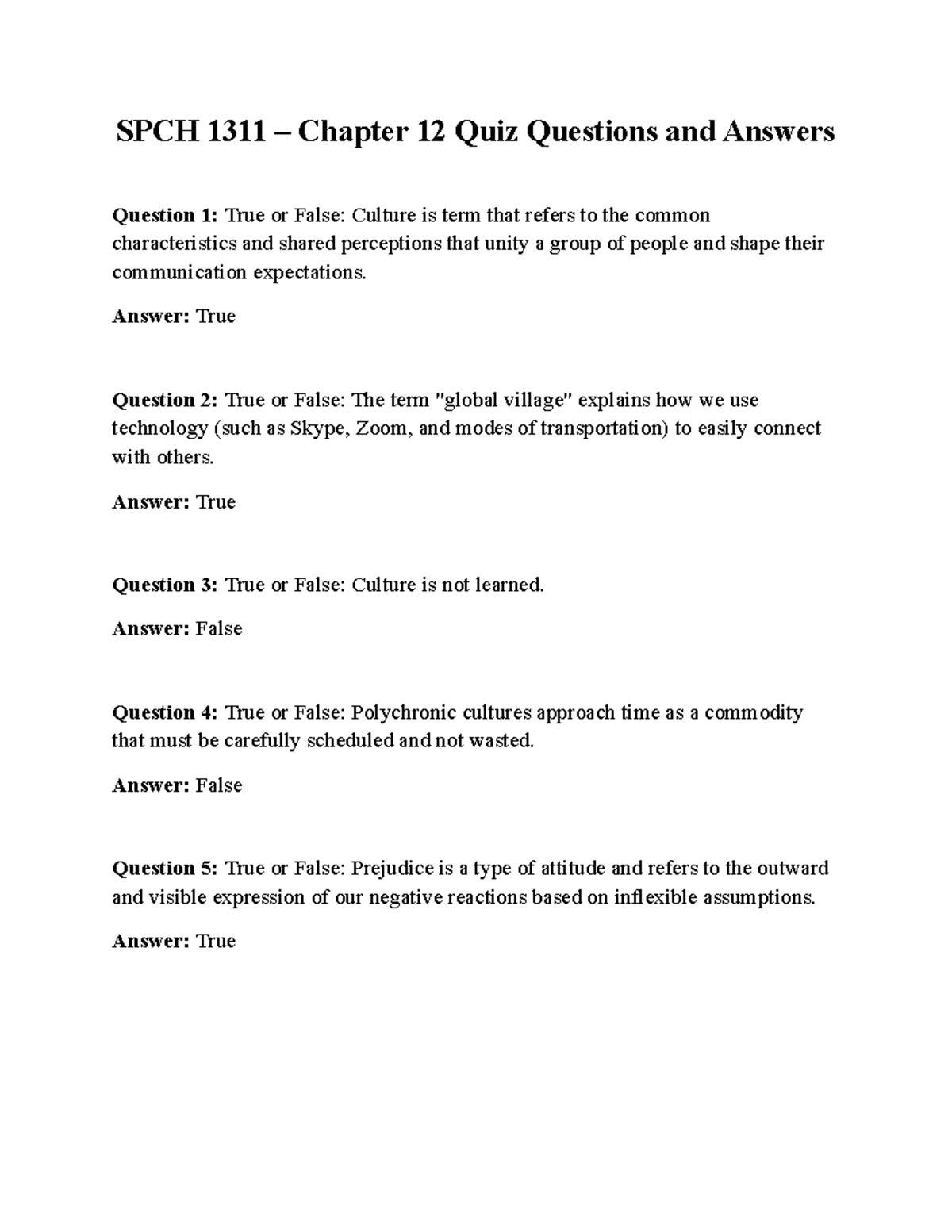 SPCH-1311 Chapter 12 Quiz Questions and Answers - Studocu