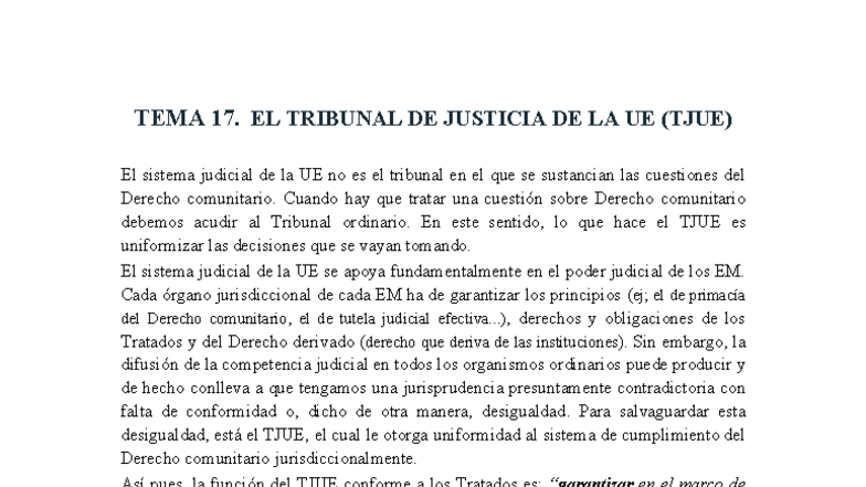 TEMA 17: EL TRIBUNAL DE JUSTICIA DE LA UE (TJUE) - Análisis y Funciones ...