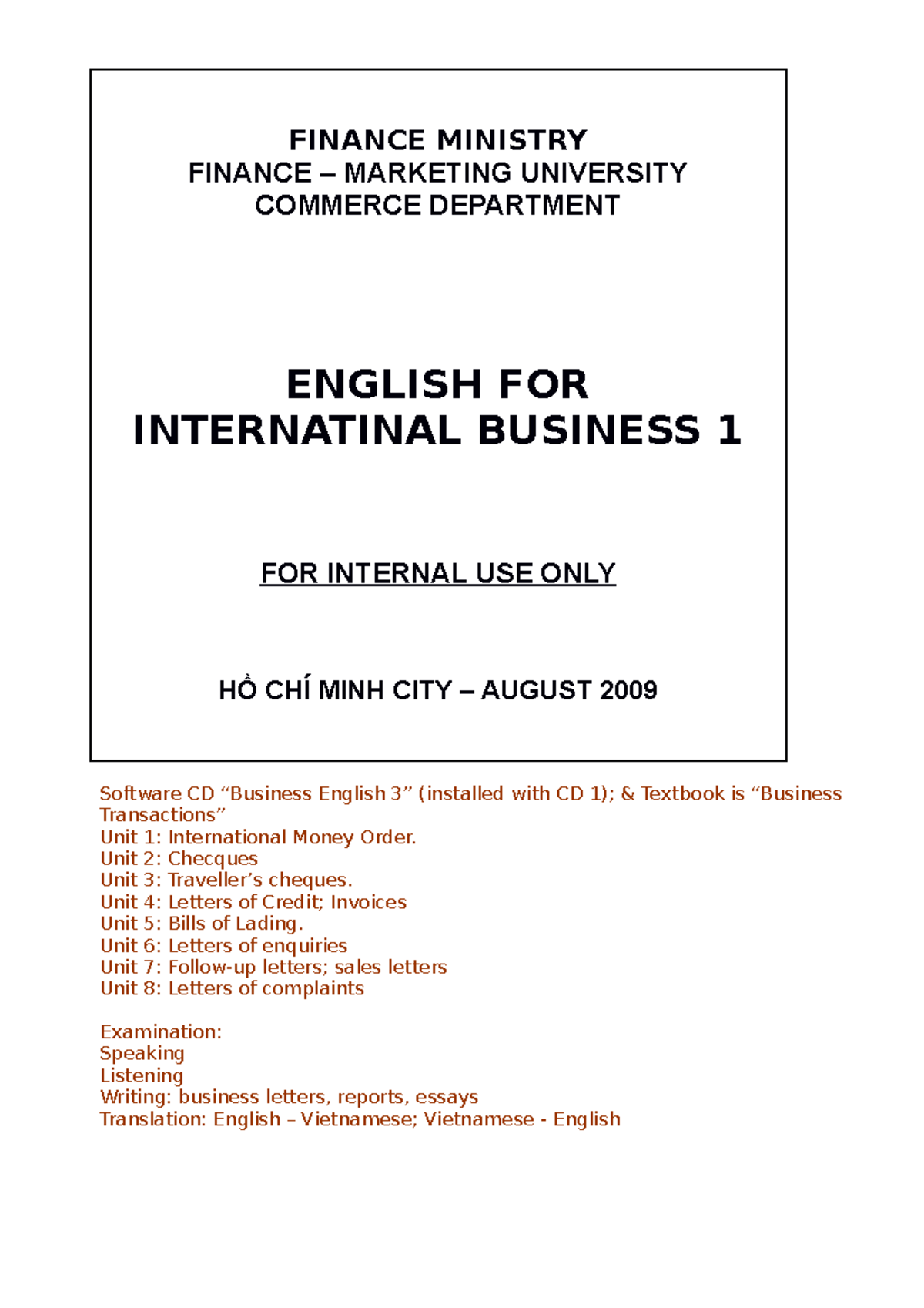 English for Business Transactions: Units 1-6 Overview & Exercises - Studocu