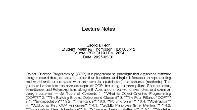 PSYC110 Lecture Notes: Understanding Object-Oriented Programming - Studocu