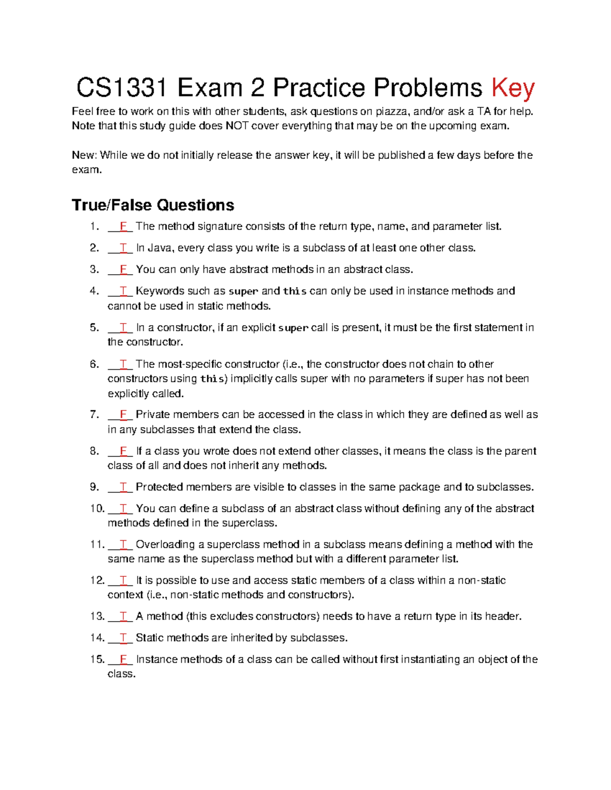 CS1331 Final Exam Prep: Coding Concepts & Practice Problems - Studocu