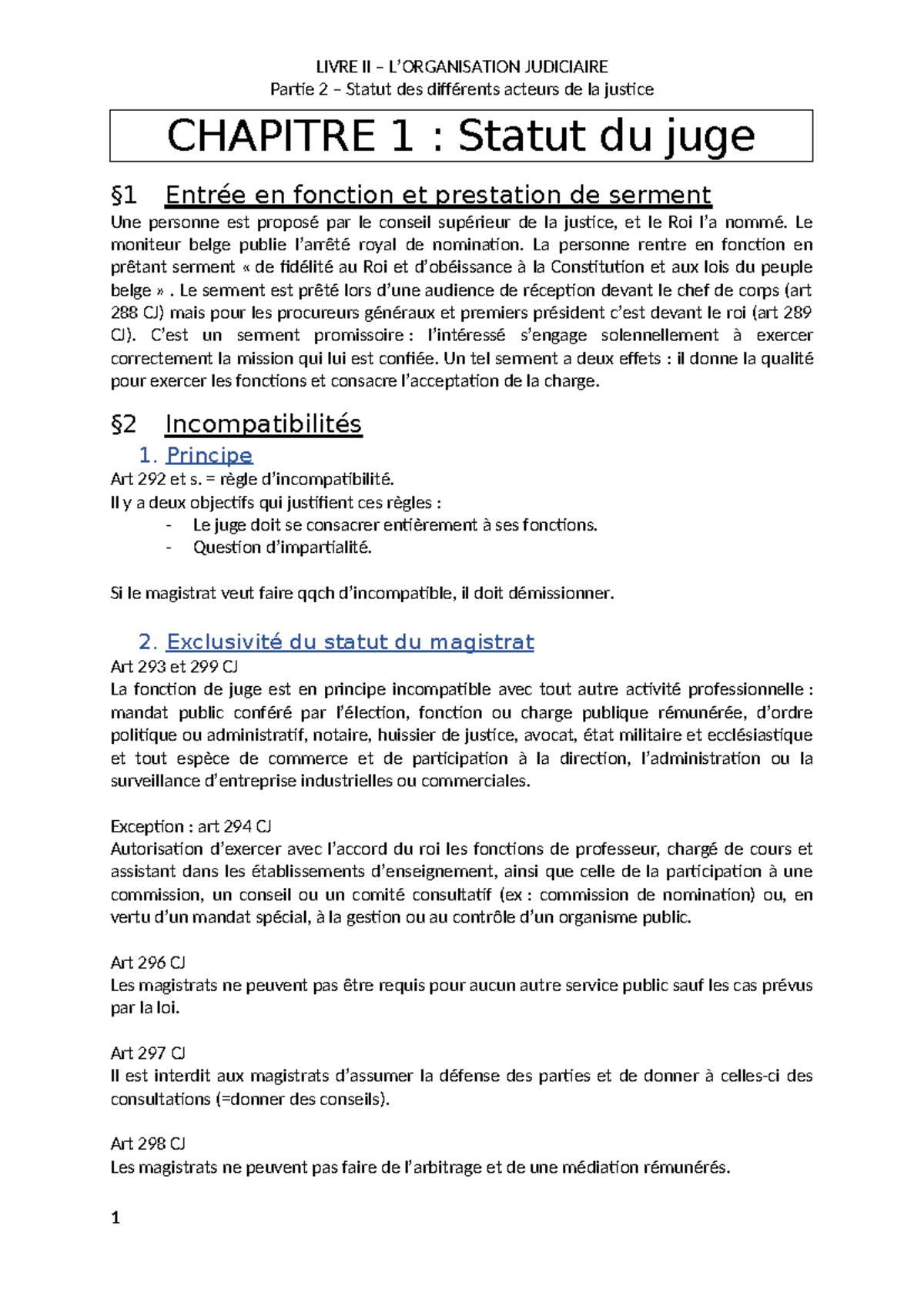 Livre II - Partie 2 : Statut des Acteurs de la Justice - Chapitre 1 ...