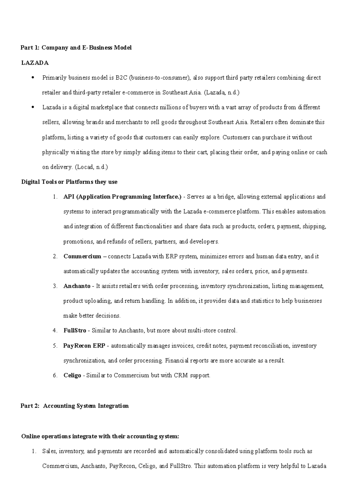 Activity 3: AIS Integration & Business Model Analysis for Lazada (A205 ...