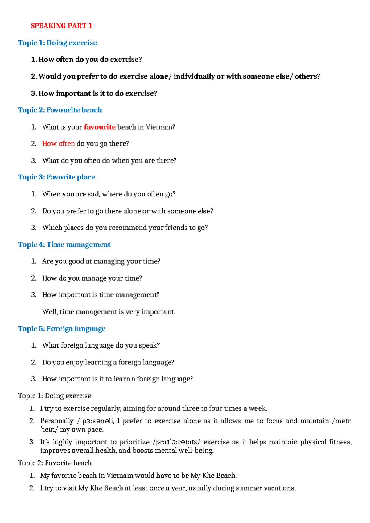 Speaking Part 1 - Suggested Responses (Ms. Phuong - Vstep 05.2023 ...