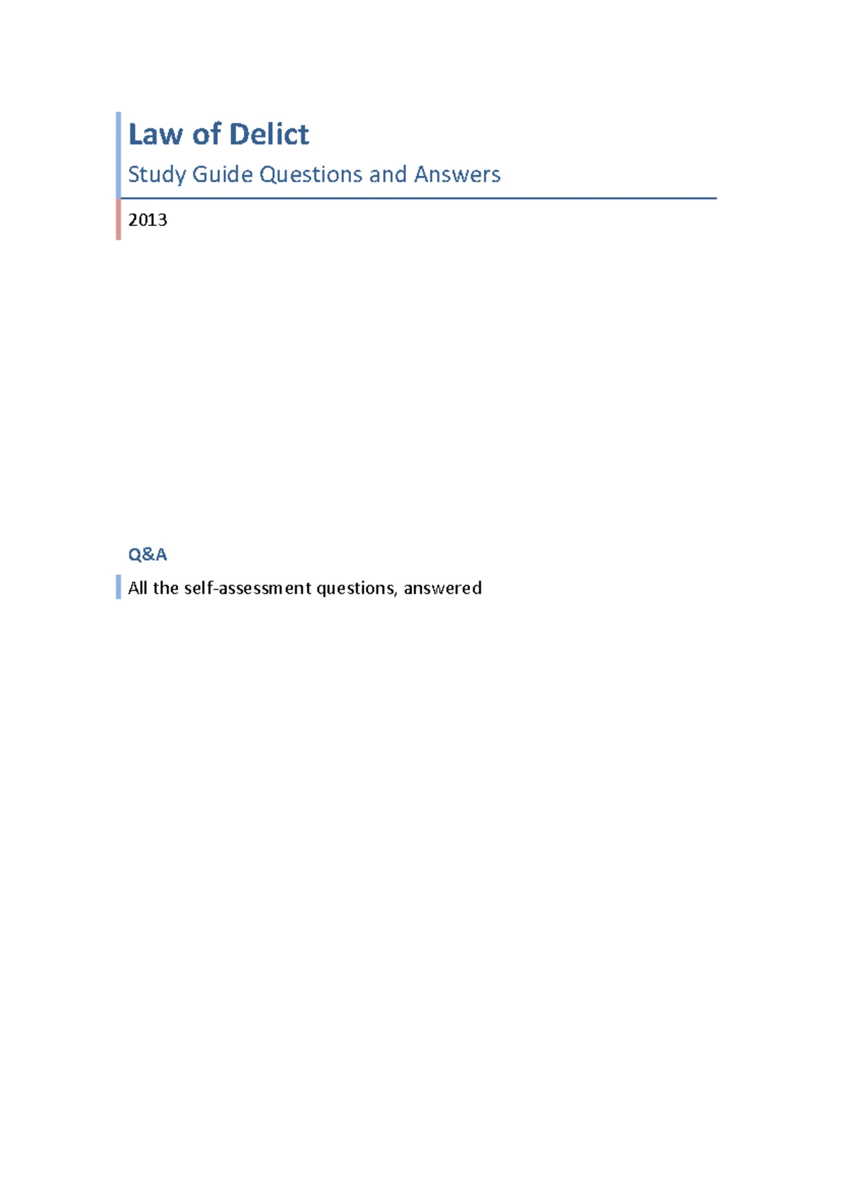 IURI 273 Final Exam Notes: Law of Delict Overview and Principles - Studocu