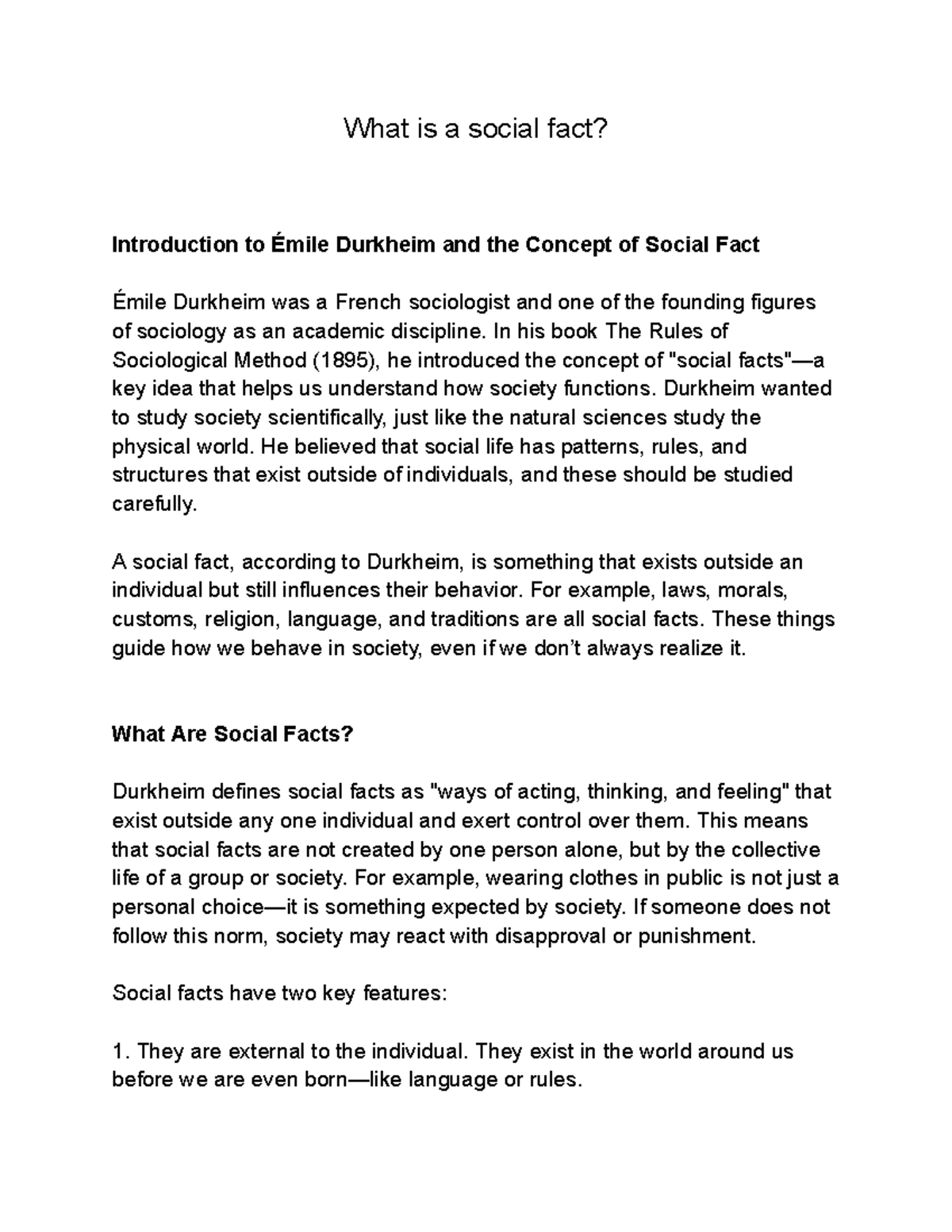 What is a Social Fact? Chapter Notes on Émile Durkheim's Concept - Studocu