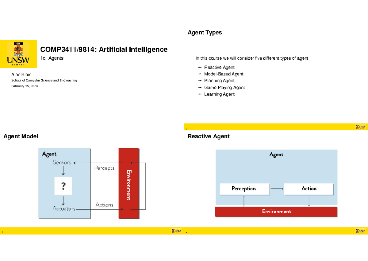 1c Agents: Lecture Notes on Types of Artificial Intelligence Agents ...