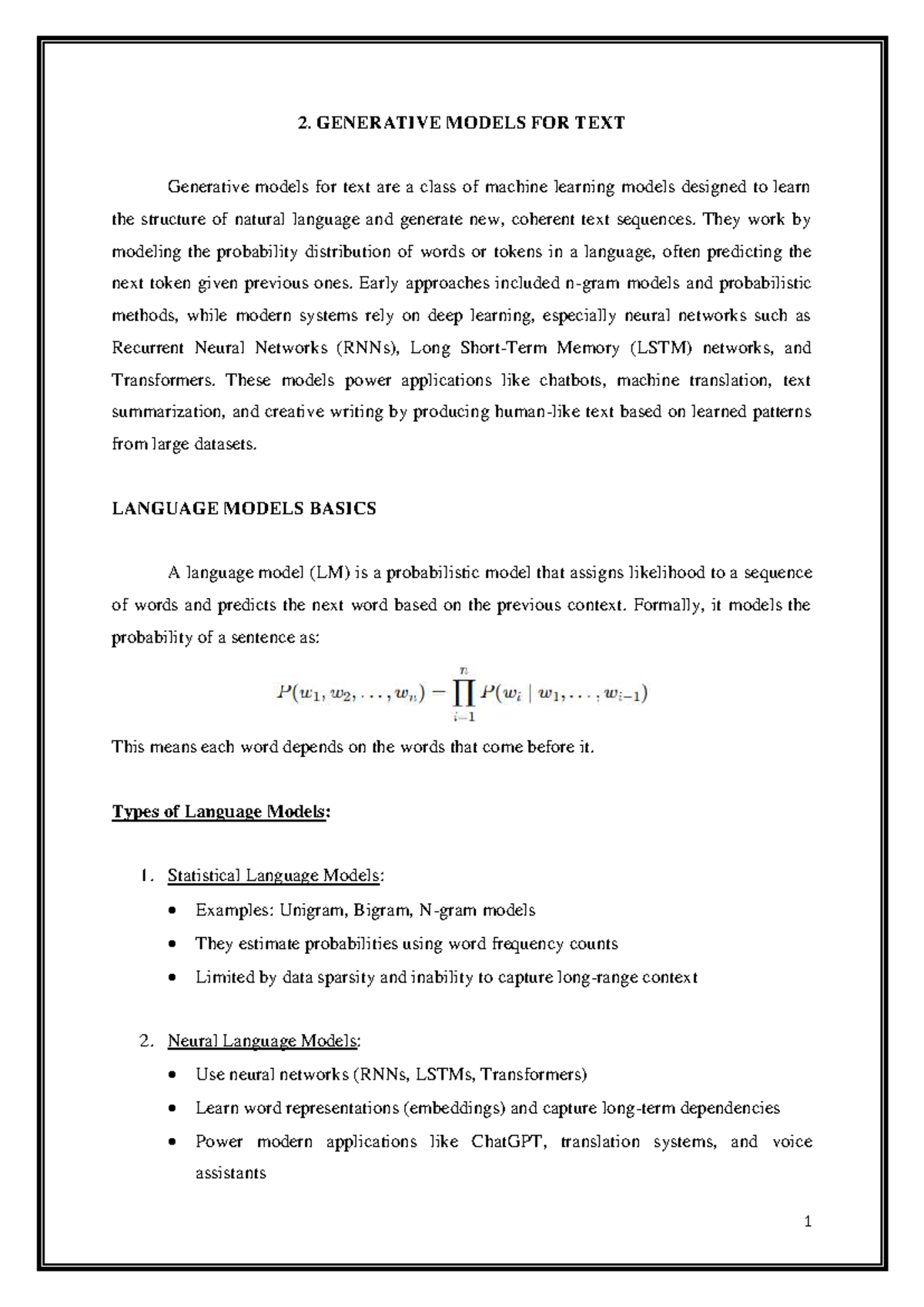 Unit 2: Generative Models for Text in Machine Learning - Studocu