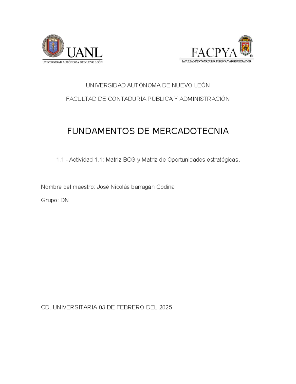 ACT1 FMER - Matriz BCG y Oportunidades Estratégicas - Studocu