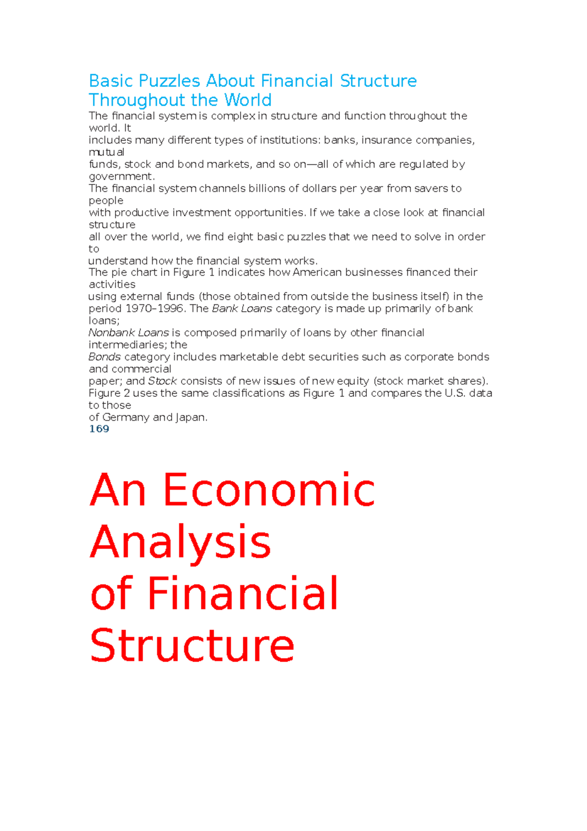 An Economic Analysis of Financial Structure - Basic Puzzles About ...