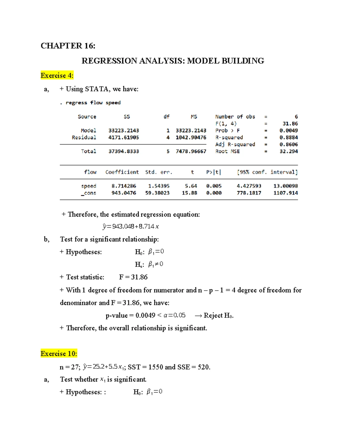 HW Lesson 2 - Regression Analysis with Excel and Stata - Studocu
