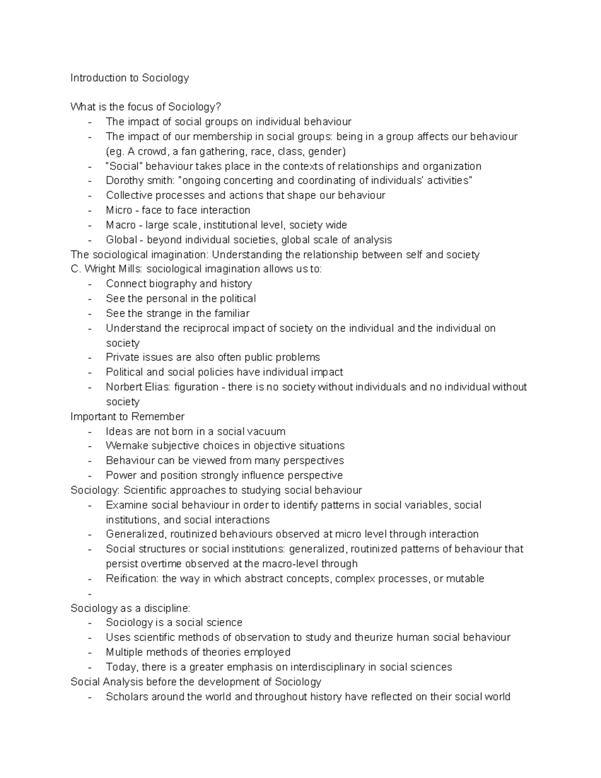 SOCI 1125 - Chapter 1 - Lecture notes 1 - Introduction to Sociology ...