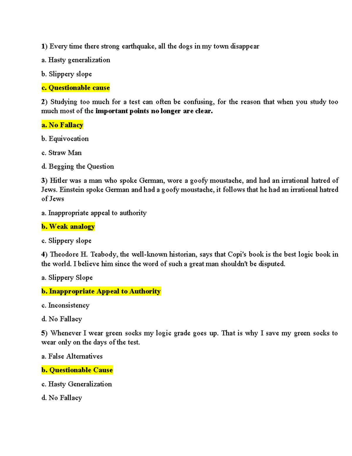 Final Exam Sem 1 (2013) - Critical Thinking Fallacies Analysis - Studocu