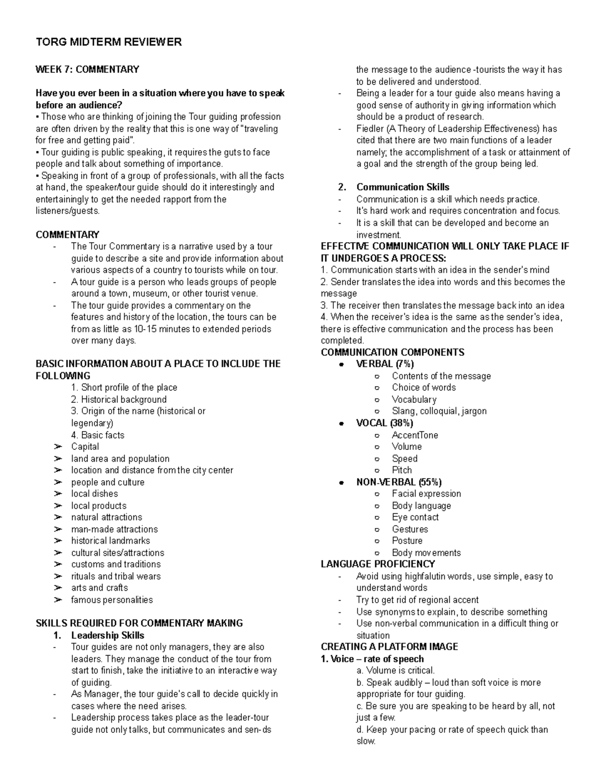 TORG Midterm Review: Key Skills & Concepts for Tour Guides - Studocu