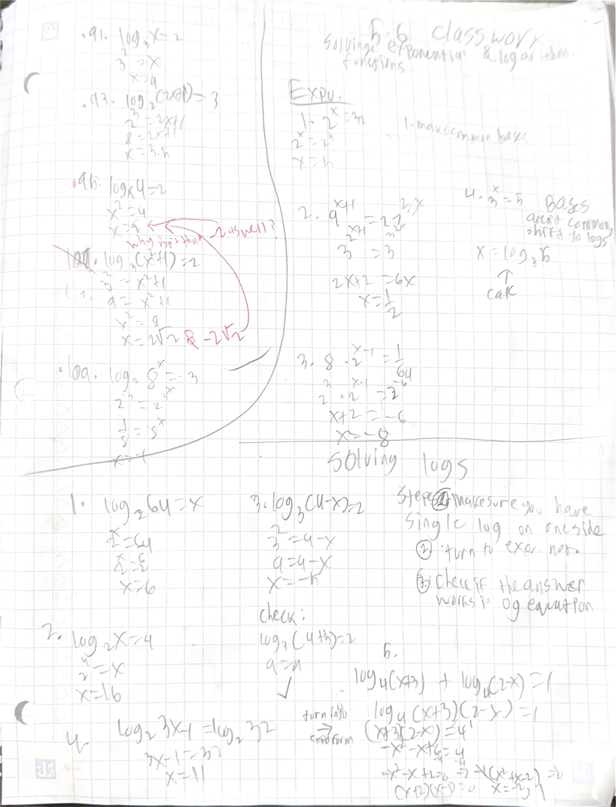 Logarithm Notes - 5 class work 2 3 2X Solvinge functions exponential ...