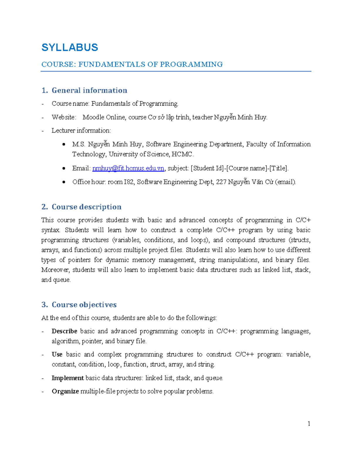 IP-00 Syllabus: Cơ Sở Lập Trình - Fundamentals of Programming - Studocu