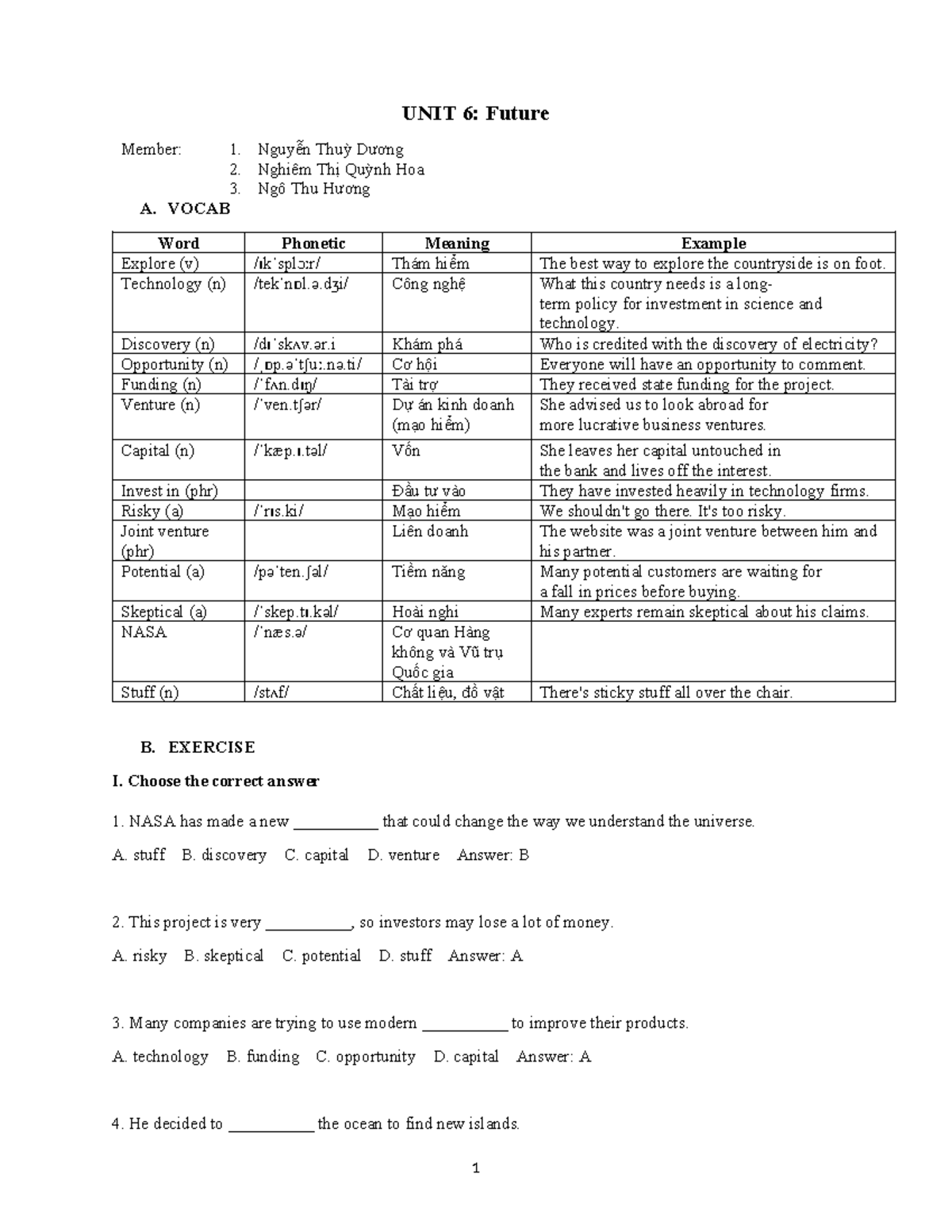 UNIT 6: Vocabulary & Exercises on Technology and Discovery - Studocu