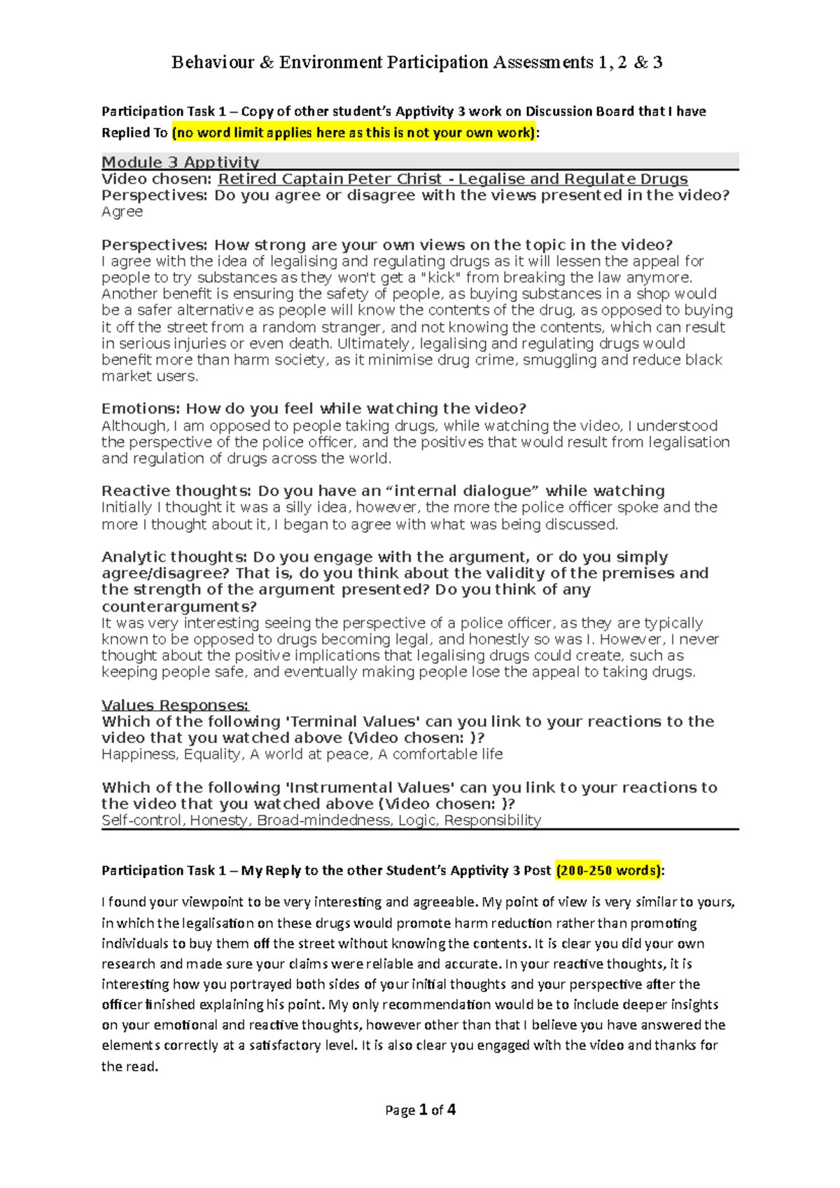 Participation Task Submission: Reflections and Replies on Class ...
