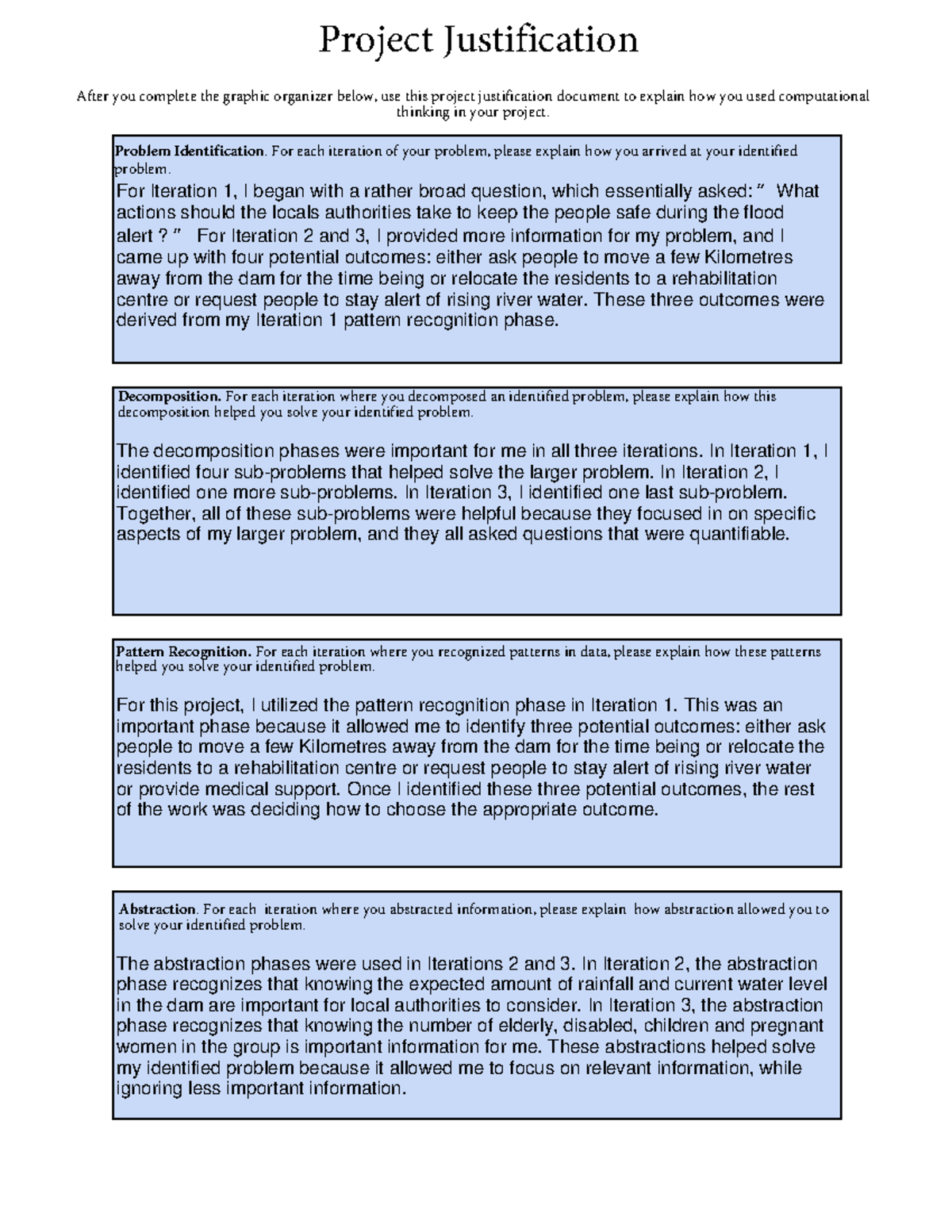 Computational Thinking Project Justification & Graphic Organizer - Studocu