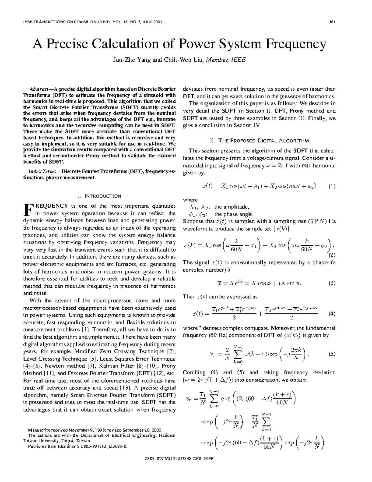 A Precise Calculation of Power System Frequency Using SDFT - Studocu