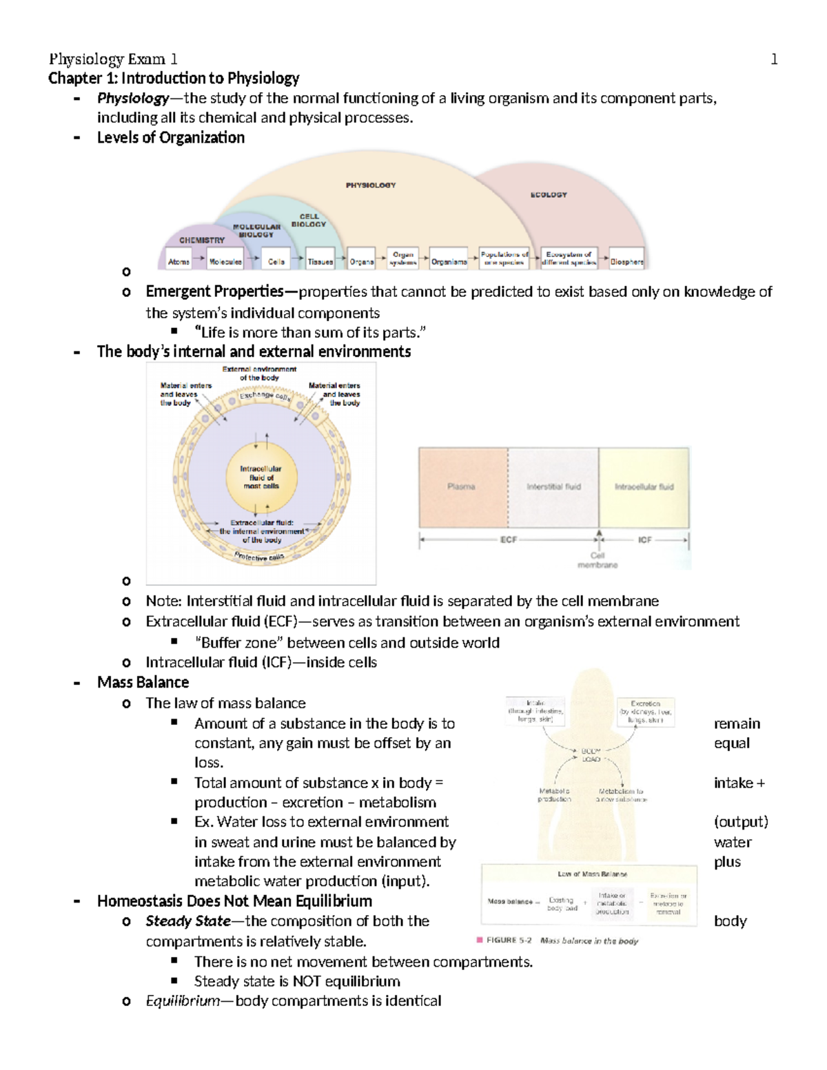 Exam 1 Study Guide - Chapter 1: Introduction to Physiology Physiology ...