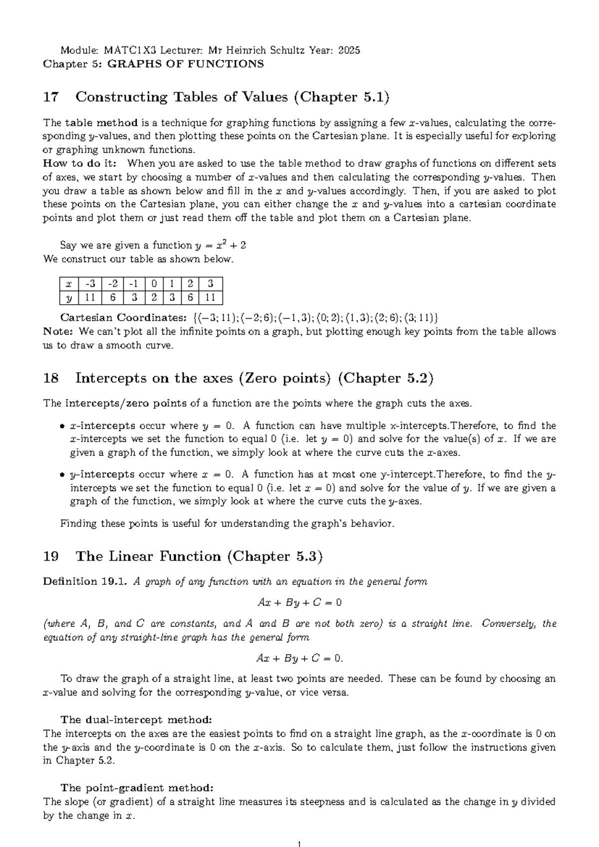 MATC1X3 Chapter 5 - Introduction to Graphs and Functions - Studocu