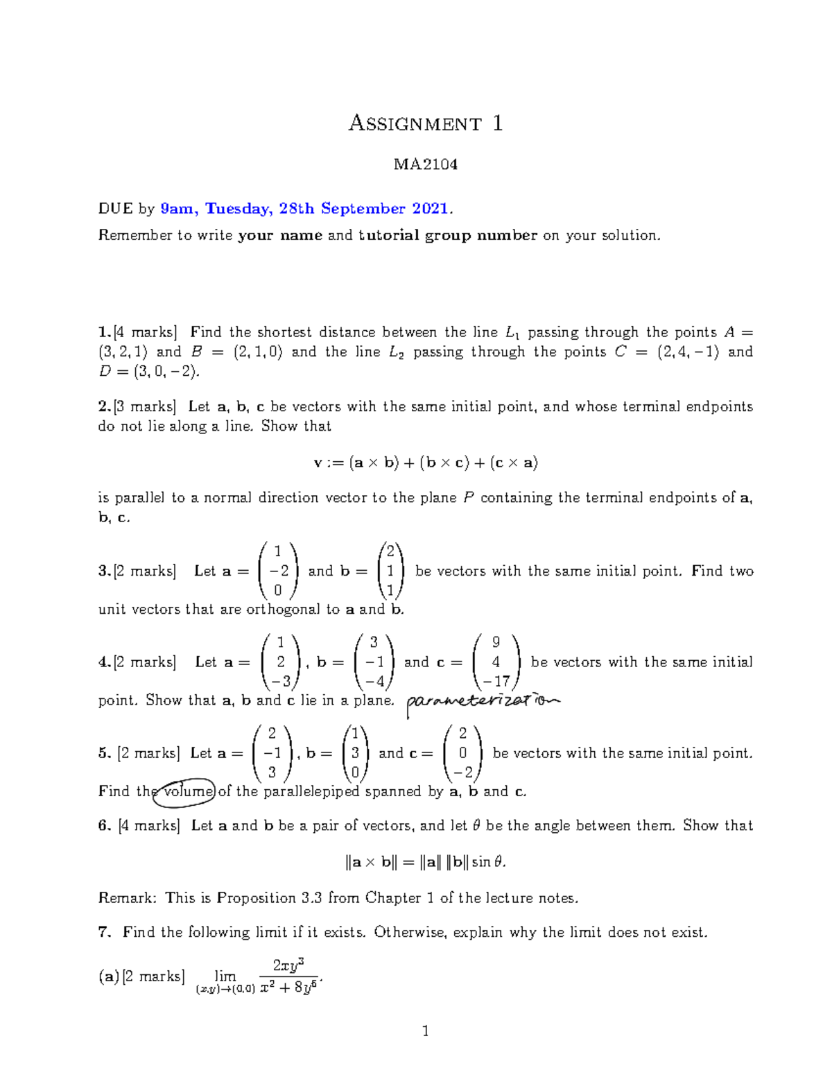 MA2104 Assignment 1 2021/22 - Assignment 1 MA DUE by9am, Tuesday, 28th ...