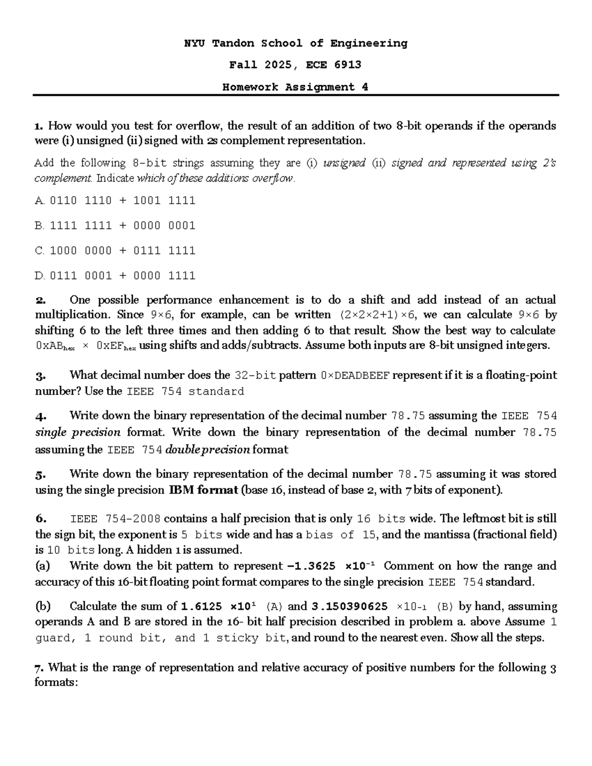 HW 4 ECE 6913 - Overflow Testing and Floating Point Formats - Studocu