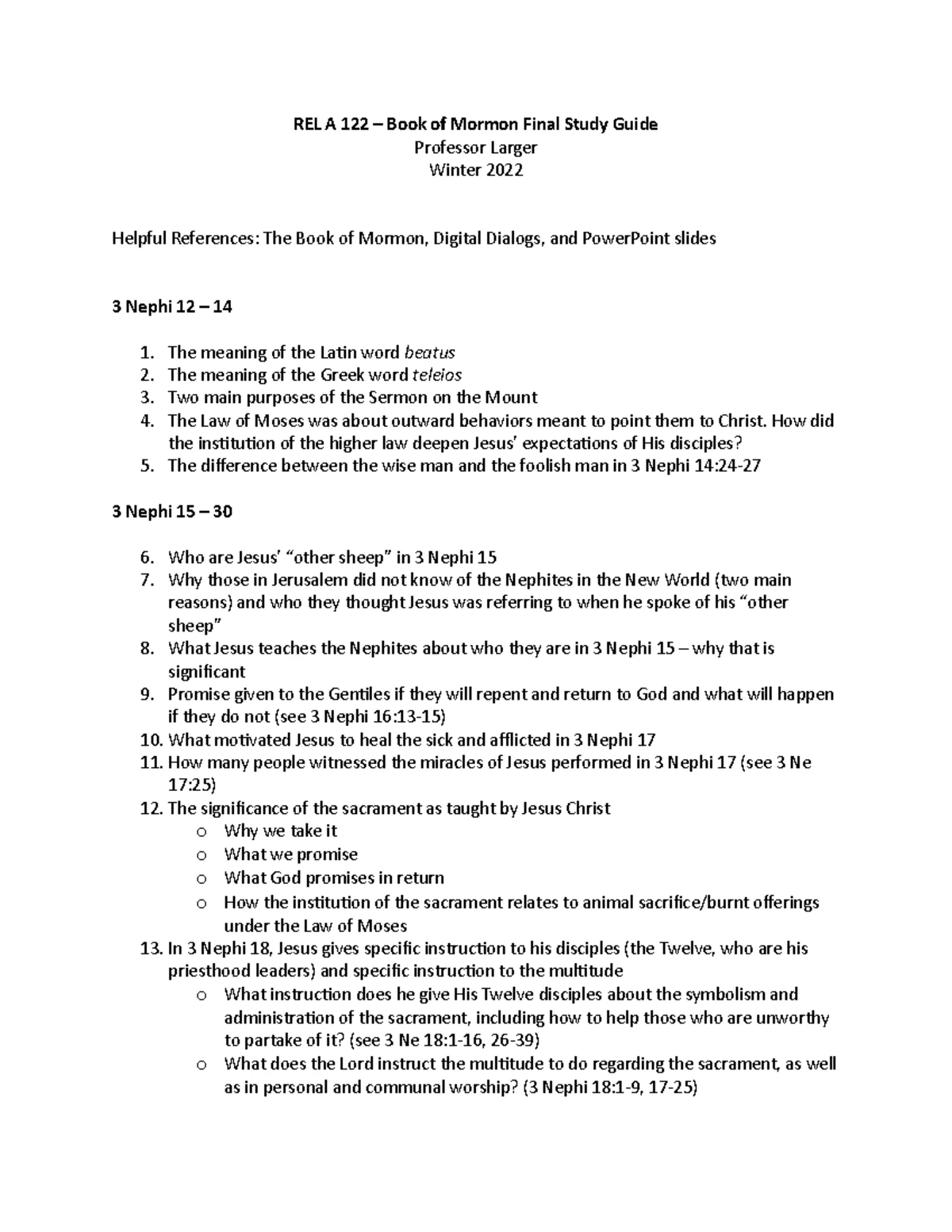 Book of Mormon 122 Final Exam Study Guide and Key Concepts - Studocu