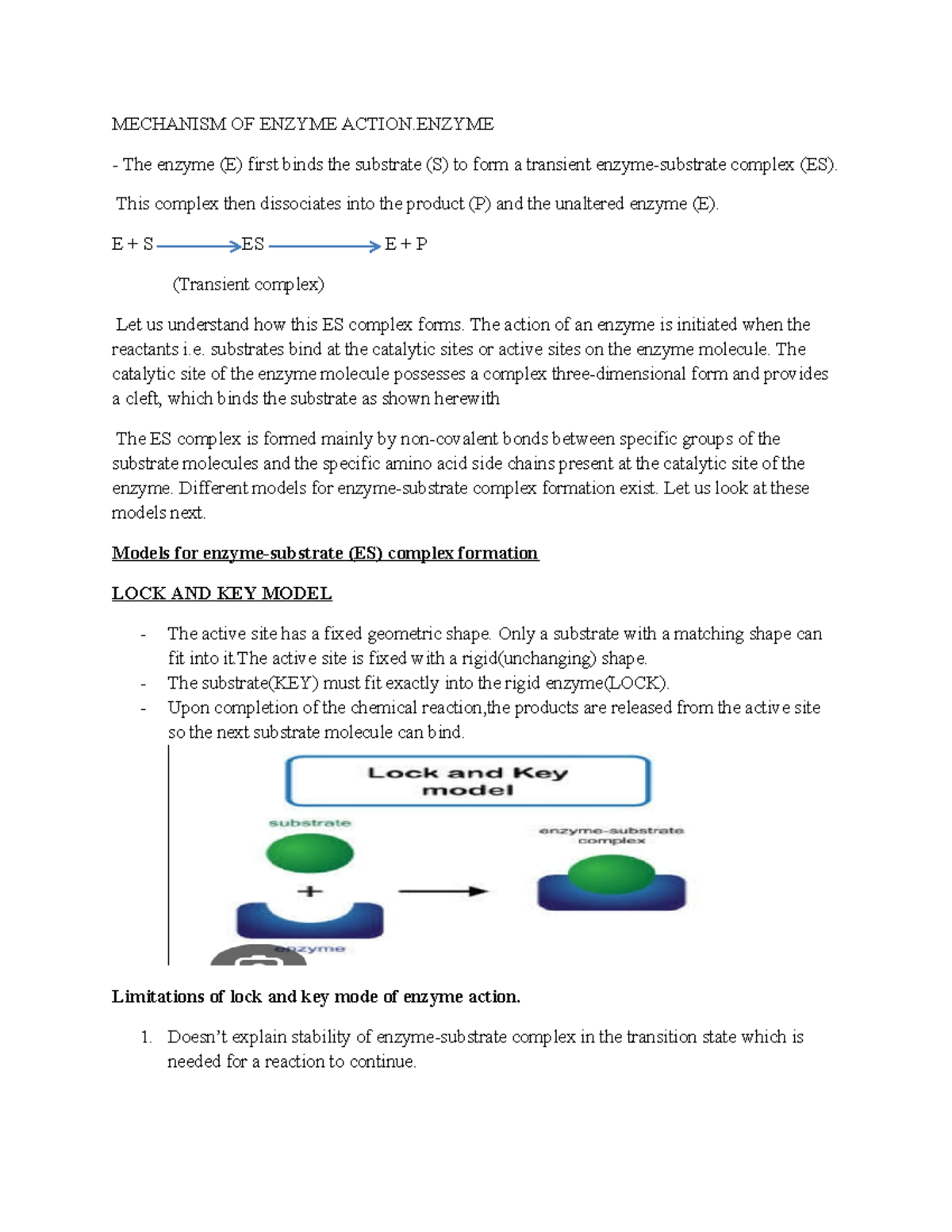 Biochem 101: Enzyme Action Mechanisms and Inhibition Notes - Studocu