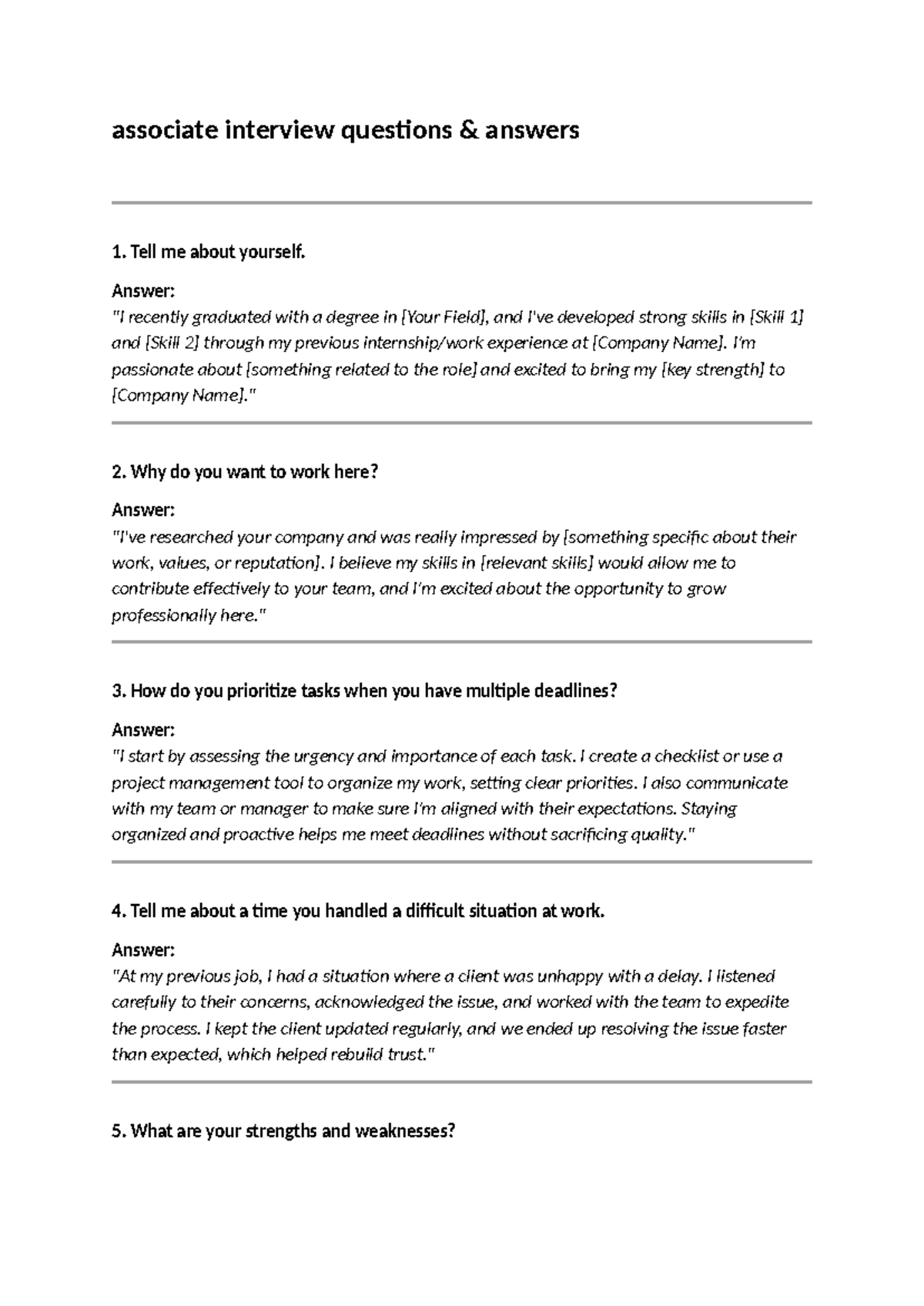 Associate Interview Questions & Answers Guide - Studocu
