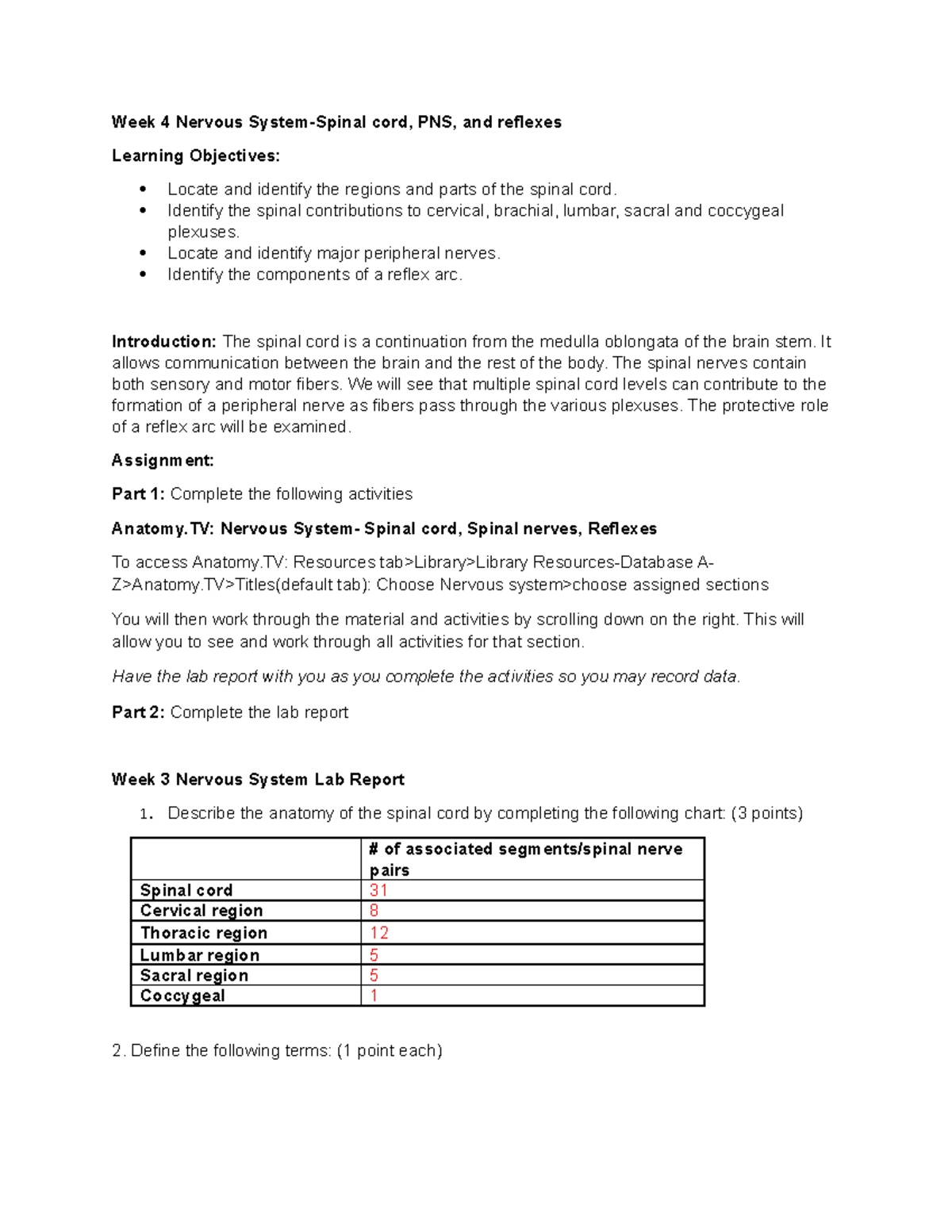 Week 4 Lab - Nervous System: Spinal Cord, PNS & Reflexes Notes - Studocu